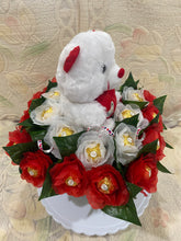 Load image into Gallery viewer, Teddy with white & Red Rocher Roses