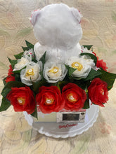 Load image into Gallery viewer, Teddy with white & Red Rocher Roses
